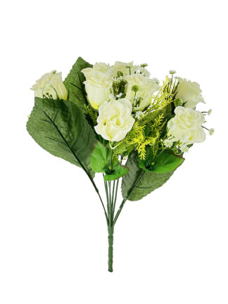 Bukiet Róża z gipsówką x 9  H104 Biały (35cm)