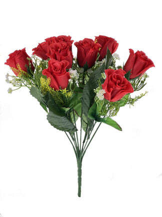 Bukiet Róża z gipsówką x 9  H104 Czerwony (35cm)