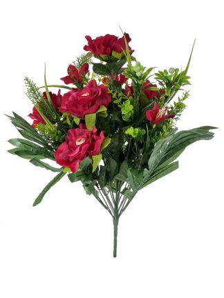 Okazały bukiet BF-1 róża/ storczyk/ liść palmy Kwiaty sztuczne (czerwony II)
