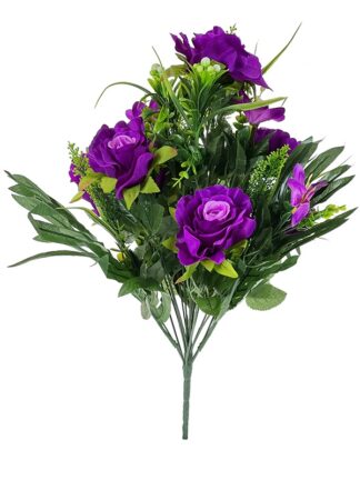 Okazały bukiet BF-1 róża/ storczyk/ liść palmy Kwiaty sztuczne (fiolet)