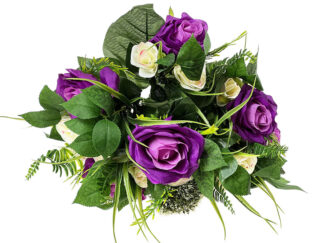 Bukiet mieszany BF-2 Róża/czosnek ozdobny/ liść paproci (Fiolet + ecru)