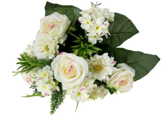 Bukiet mieszany BF-6 Róża/ Gerbera/ Hortensja 46 cm (biały z różem)