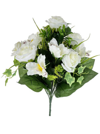 Bukiet mieszany BF-7 Róża/ Irys/ Bluszcz 18 GAŁĄZEK 46 cm (Biały)