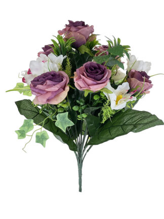Bukiet mieszany BF-7 Róża/ Irys/ Bluszcz 18 GAŁĄZEK 46 cm (Róż + ecru )
