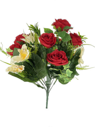 Bukiet mieszany BF-7 Róża/ Irys/ Bluszcz 18 GAŁĄZEK 46 cm (Czerwony + żółty)
