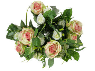 Bukiet mieszany BF-2 Róża/czosnek ozdobny/ liść paproci (Oliwkowy+Róż)