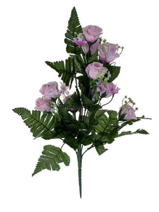 Bukiet róż z paprocią i gipsówką K108 (Jasny róż) 50 cm