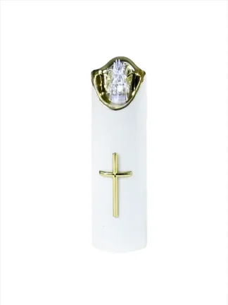 Świeca LED Złoty Krzyż 3/23/LUX-BAT/W BIAŁA + Biały chłodny płomień (17,5 cm)