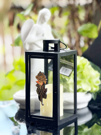 Latarenka na pomnik Czarna Róża "Pamiętam" (Złoty) + Świeca Gratis 6/23