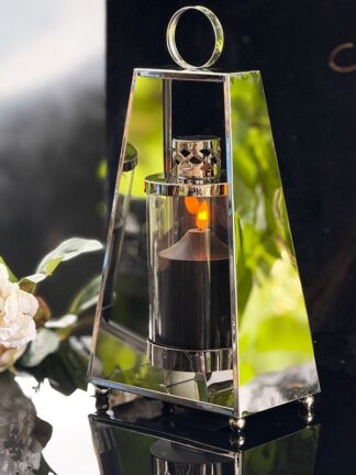 Znicz szklany Trapez LN25 Srebrny + ŚWIECA LED (34 cm)