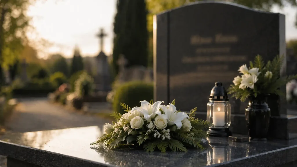 Granitowy Grob Na Cmentarzu Wiosną